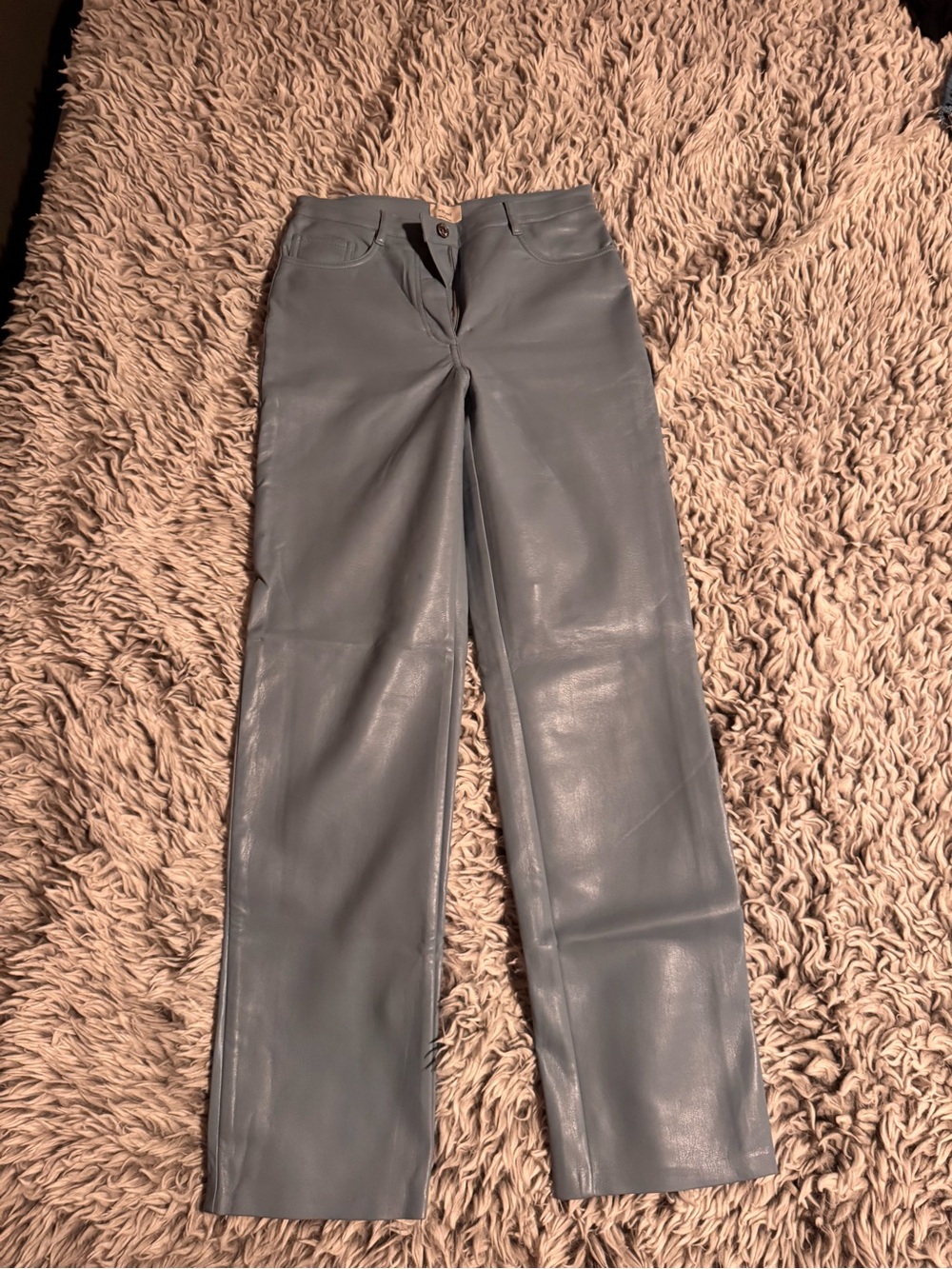 Aritzia Melina Blue-Gray Leather Straight-Leg Pants